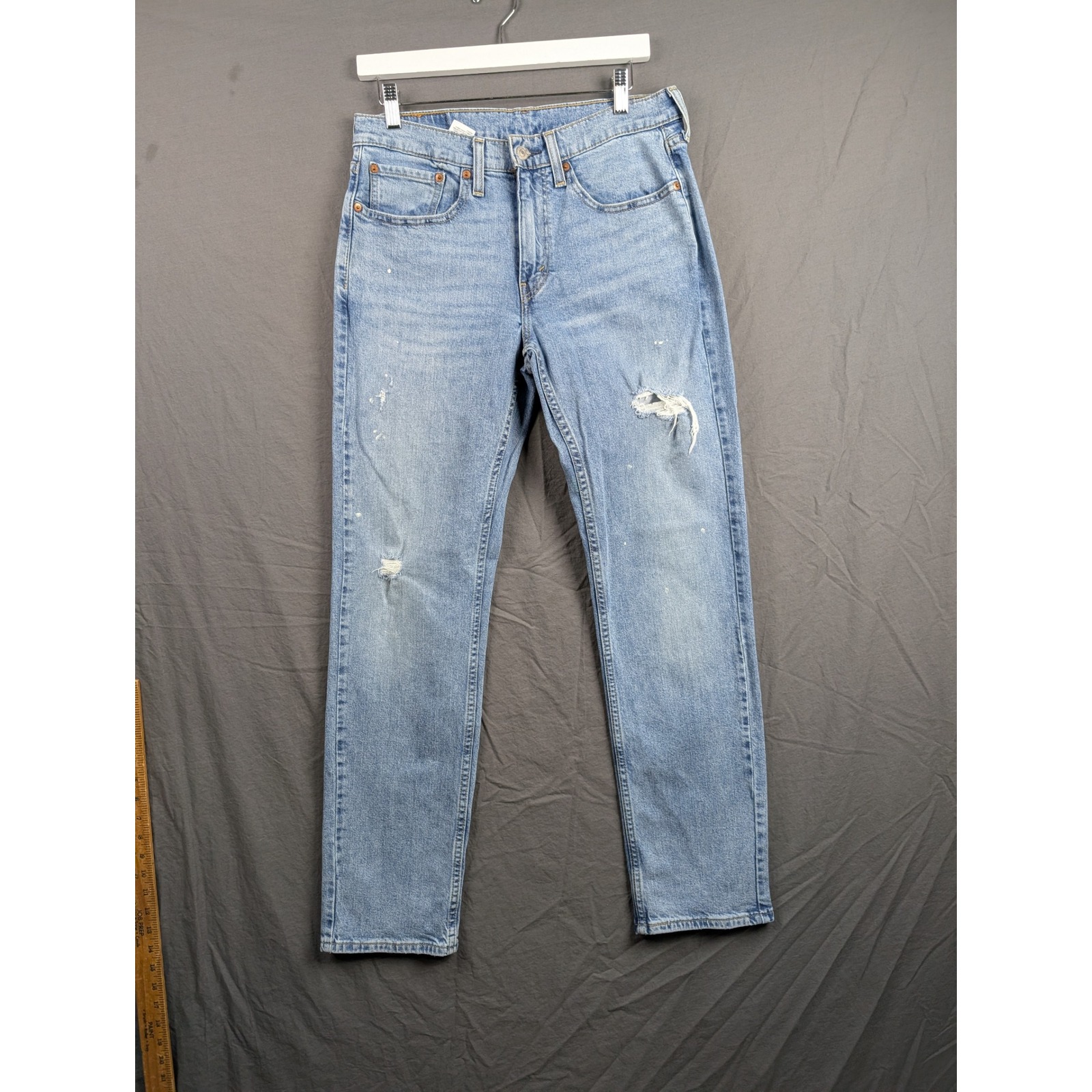 Levi Strauss 514 Straight Fit Mens Jeans Light Wash Distressed Blue W31 L32
